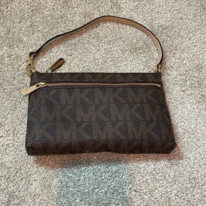 Brown Michael Kors Logo Wristlet